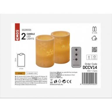 LED dekorace – 2x vosková svíčka, 12,5 cm, 2x 2x AA, ovladač, časovač EMOS