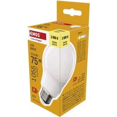 LED žárovka Basic A60 / E27 / 12,4 W (75 W) / 1055 lm / teplá bílá EMOS