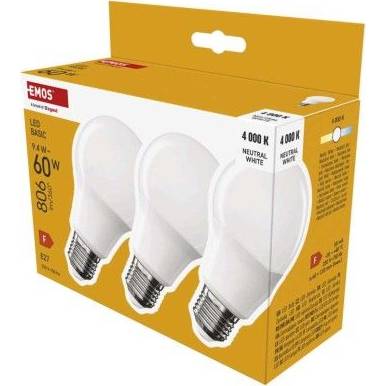 LED žárovka Basic A60 / E27 / 9,4 W (60 W) / 806 lm / neutrální bílá EMOS