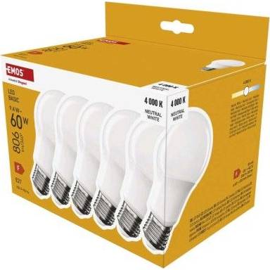 LED žárovka Basic A60 / E27 / 9,4 W (60 W) / 806 lm / neutrální bílá EMOS