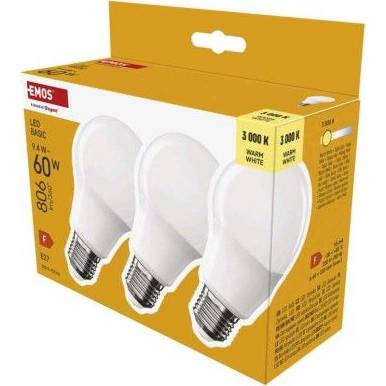 LED žárovka Basic A60 / E27 / 9,4 W (60 W) / 806 lm / teplá bílá EMOS