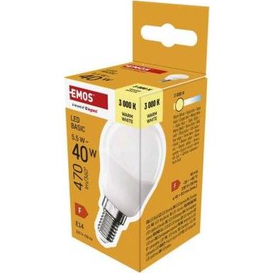 LED žárovka Basic Mini Globe / E14 / 5,5 W (40 W) / 470 lm / teplá bílá EMOS