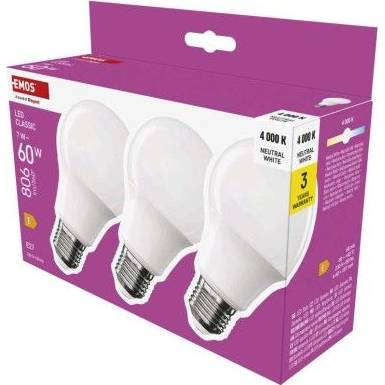 LED žárovka Classic A60 / E27 / 7 W  (60 W) / 806 lm / neutrální bílá EMOS