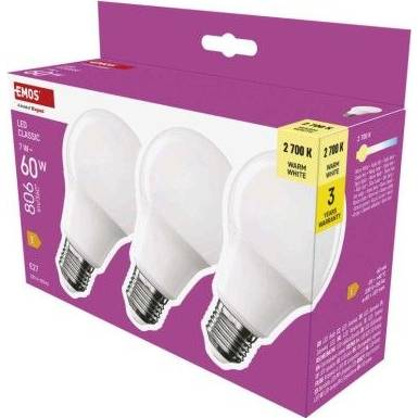 LED žárovka Classic A60 / E27 / 7 W  (60 W) / 806 lm / teplá bílá EMOS