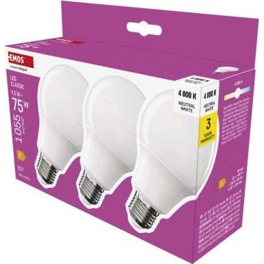 LED žárovka Classic A60 / E27 / 9,5 W (75 W) / 1055 lm / neutrální bílá EMOS