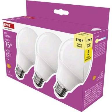 LED žárovka Classic A60 / E27 / 9,5 W (75 W) / 1055 lm / teplá bílá EMOS