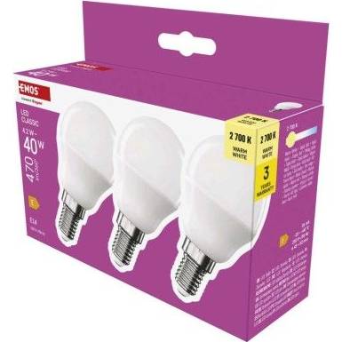 LED žárovka Classic Mini Globe / E14 / 4,2 W (40 W) / 470 lm / teplá bílá EMOS