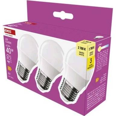 LED žárovka Classic Mini Globe / E27 / 4,2 W (40 W) / 470 lm / teplá bílá EMOS