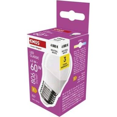 LED žárovka Classic Mini Globe / E27 / 6,5 W (60 W) / 806 lm / neutrální bílá EMOS