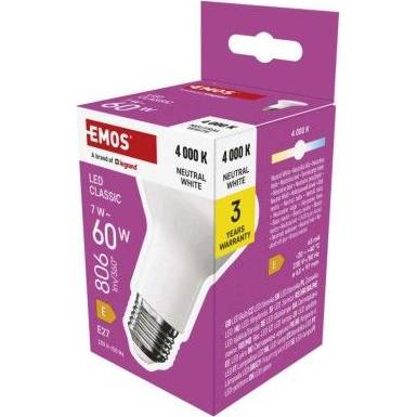 LED žárovka Classic R63 / E27 / 7 W  (60 W) / 806 lm / neutrální bílá EMOS