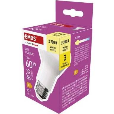 LED žárovka Classic R63 / E27 / 7 W  (60 W) / 806 lm / teplá bílá EMOS