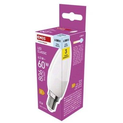 LED žárovka Classic svíčka / E14 / 6,5 W (60 W) / 806 lm / studená bílá EMOS