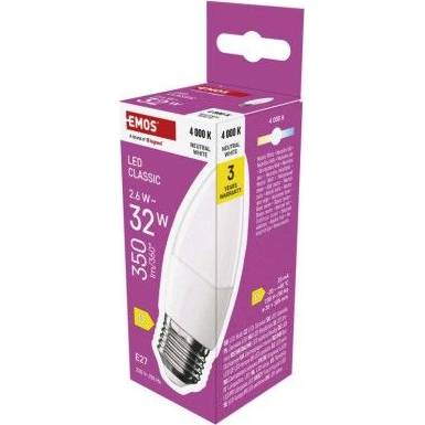 LED žárovka Classic svíčka / E27 / 2,6 W (25 W) / 350 lm / neutrální bílá EMOS