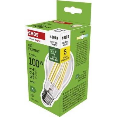 LED žárovka Filament A60 A CLASS / E27 / 7,2 W (100 W) / 1521 lm / neutrální bílá EMOS