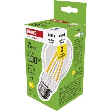 LED žárovka Filament A60 / E27 / 10,5 W (100 W) / 1521 lm / neutrální bílá EMOS