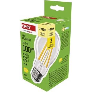 LED žárovka Filament A60 / E27 / 10,5 W (100 W) / 1521 lm / teplá bílá EMOS