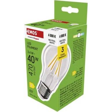 LED žárovka Filament A60 / E27 / 3,4 W (40 W) / 470 lm / neutrální bílá EMOS