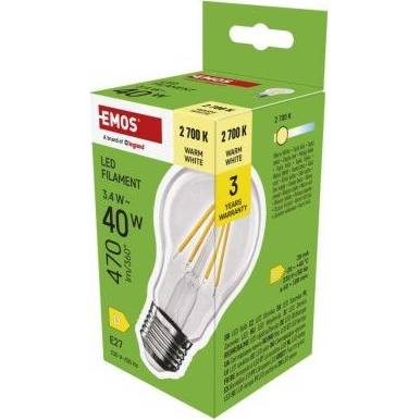 LED žárovka Filament A60 / E27 / 3,4 W (40 W) / 470 lm / teplá bílá EMOS