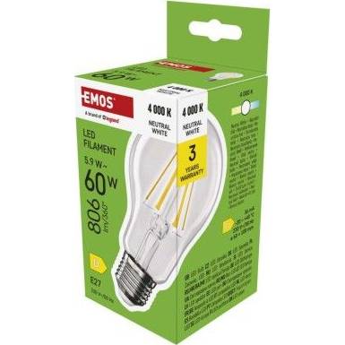 LED žárovka Filament A60 / E27 / 5,9 W (60 W) / 806 lm / neutrální bílá EMOS