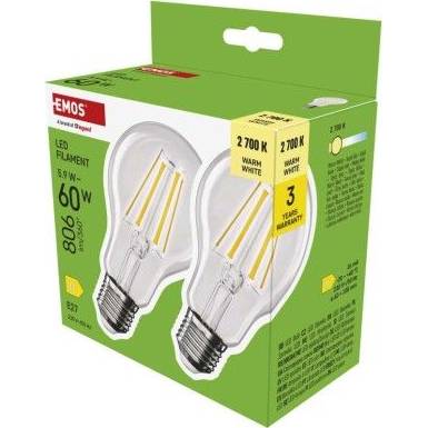 LED žárovka Filament A60 / E27 / 5,9 W (60 W) / 806 lm / teplá bílá EMOS