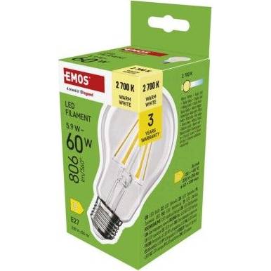 LED žárovka Filament A60 / E27 / 5,9 W (60 W) / 806 lm / teplá bílá EMOS