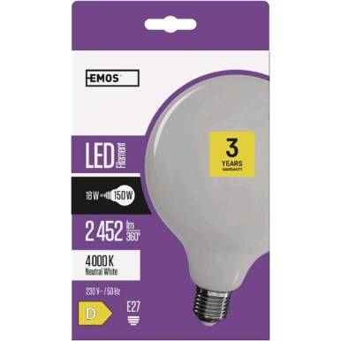 LED žárovka Filament G125 18W E27 neutrální bílá EMOS