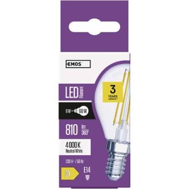 LED žárovka Filament Mini Globe 6W E14 neutrální bílá EMOS