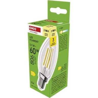 LED žárovka Filament svíčka / E14 / 5,9 W (60 W) / 806 lm / teplá bílá EMOS