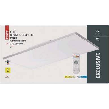 LED panel 30x60 obdélníkový přisazený 24W bez rámečku, stmív. se změnou CCT EMOS Lighting