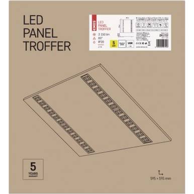 LED panel troffer 60×60, čtvercový vestavný bílý, 27W, neutrální bílá, UGR EMOS Lighting