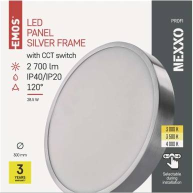 LED přisazené svítidlo NEXXO, kruhové, stříbrné, 28,5W, se změnou CCT EMOS Lighting