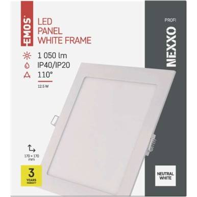 LED vestavné svítidlo NEXXO, čtvercové, bílé, 12,5W, neutrální bílá EMOS Lighting