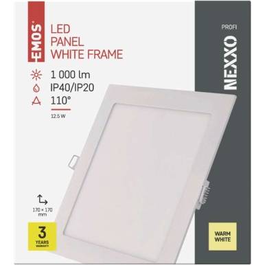 LED vestavné svítidlo NEXXO, čtvercové, bílé, 12,5W, teplá bílá EMOS Lighting