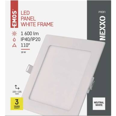 LED vestavné svítidlo NEXXO, čtvercové, bílé, 18W, neutrální bílá EMOS Lighting