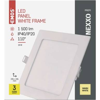 LED vestavné svítidlo NEXXO, čtvercové, bílé, 18W, teplá bílá EMOS Lighting