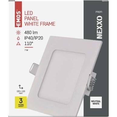 LED vestavné svítidlo NEXXO, čtvercové, bílé, 7W, neutrální bílá EMOS Lighting