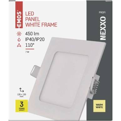 LED vestavné svítidlo NEXXO, čtvercové, bílé, 7W, teplá bílá EMOS Lighting