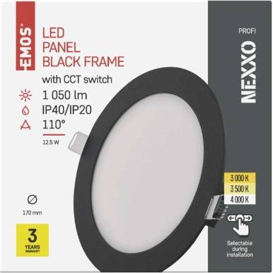 LED vestavné svítidlo NEXXO, kruhové, černé, 12,5W, se změnou CCT EMOS Lighting