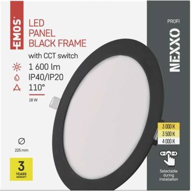 LED vestavné svítidlo NEXXO, kruhové, černé, 18W, se změnou CCT EMOS Lighting