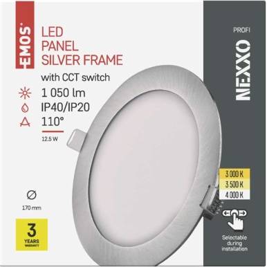 LED vestavné svítidlo NEXXO, kruhové, stříbrné, 12,5W, se změnou CCT EMOS Lighting