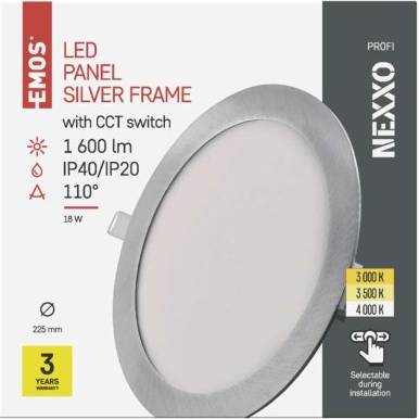 LED vestavné svítidlo NEXXO, kruhové, stříbrné, 18W, se změnou CCT EMOS Lighting