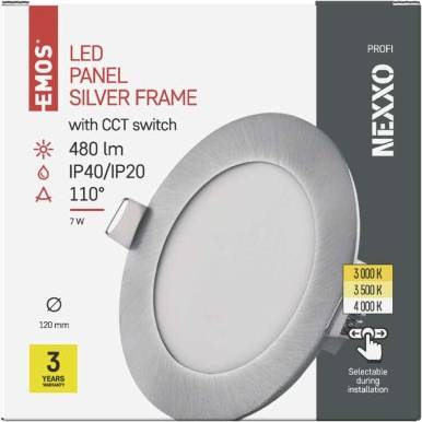 LED vestavné svítidlo NEXXO, kruhové, stříbrné, 7W, se změnou CCT EMOS Lighting