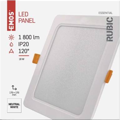 LED vestavné svítidlo RUBIC, čtvercové, 18W neutrální bílá EMOS Lighting