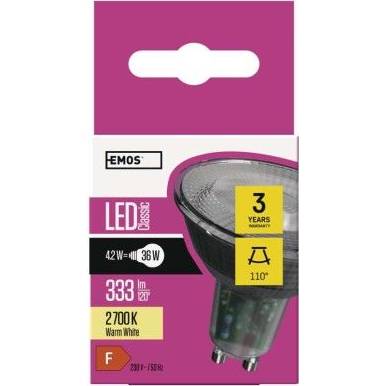 LED žárovka Classic MR16 / GU10 / 4,2 W (36 W) / 333 lm / teplá bílá EMOS Lighting