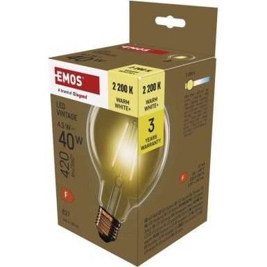 LED žárovka Vintage G95 / E27 / 4,5 W (40 W) / 420 lm / teplá bílá EMOS Lighting