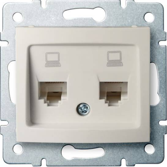 DOMO Dvojitá datová zásuvka , nezávislá (2xRJ45Cat 5e Jack) - krémová Kanlux