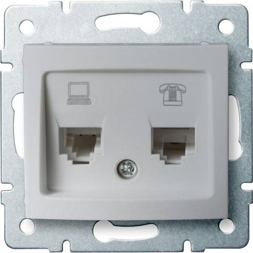 DOMO Zásuvka datová-telefonní, (RJ45Cat 5e+RJ11) - stříbrná Kanlux