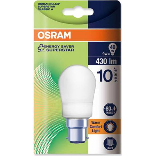 Osram DULUX Superstar Classic A B22d 9W/2500°K