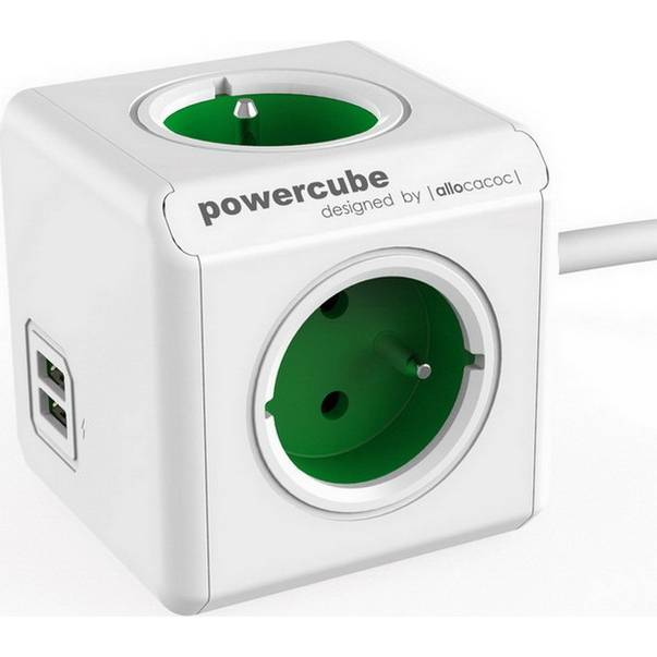 Napájecí kostka PowerCube zásuvka s prodlužovacím kabelem 1.5m na 230V USB /GREEN/